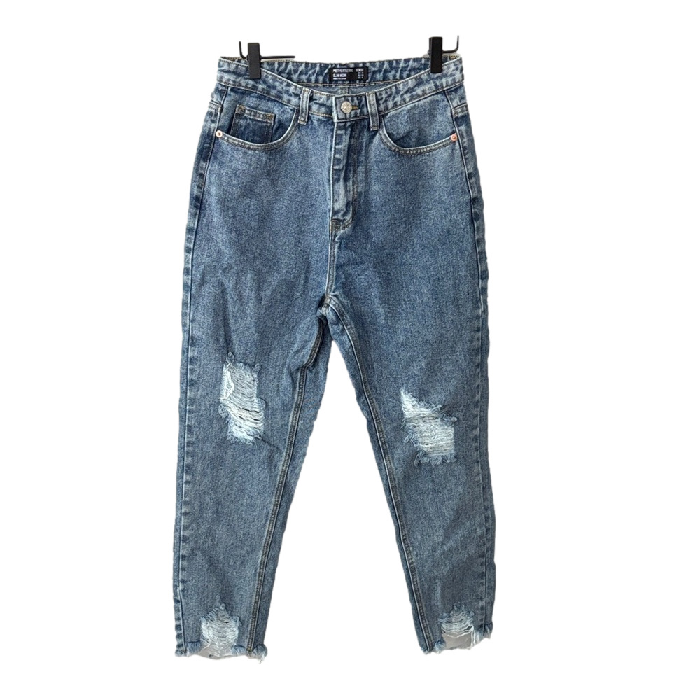 PrettyLittleThing Slim Mom Blue Ripped Ankle Jeans size 6